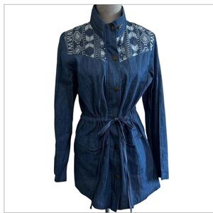 Flying Tomato Women’s Western Aztec Denim Long Lightweight Zip Up Boho Jacket L